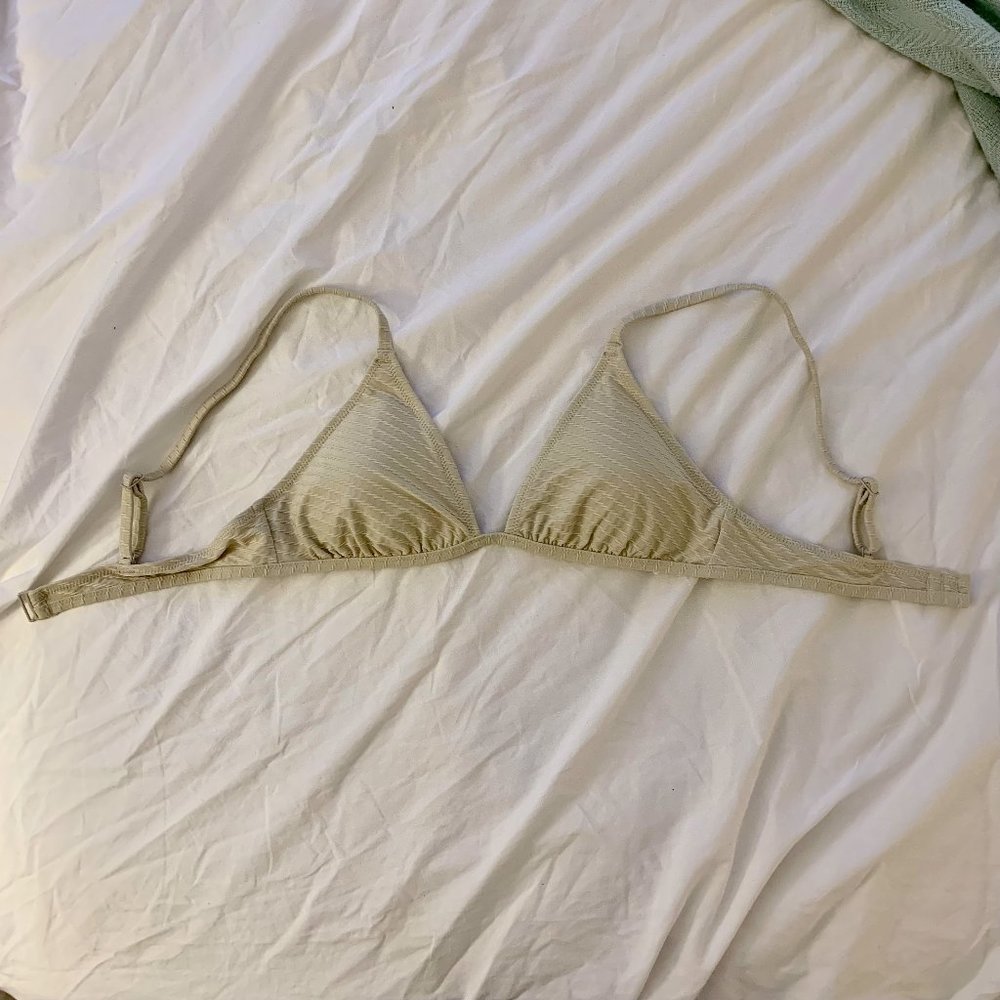 Aerie Jacquard Triangle Bikini Top, Cream, Medium, NWT